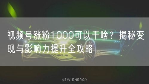 视频号涨粉1000可以干啥？揭秘变现与影响力提升全攻略